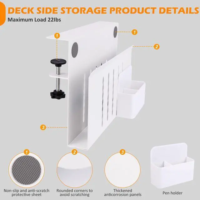 Alt view image 5 of 5 - CIBOTIES Desk Side Storage, Under Desk Laptop Mount, Table Side Hanging File Organizer, No Drill Clamp On Cable Management Tray, Laptop Holder with Magnetic Pen Holder for Office and Home