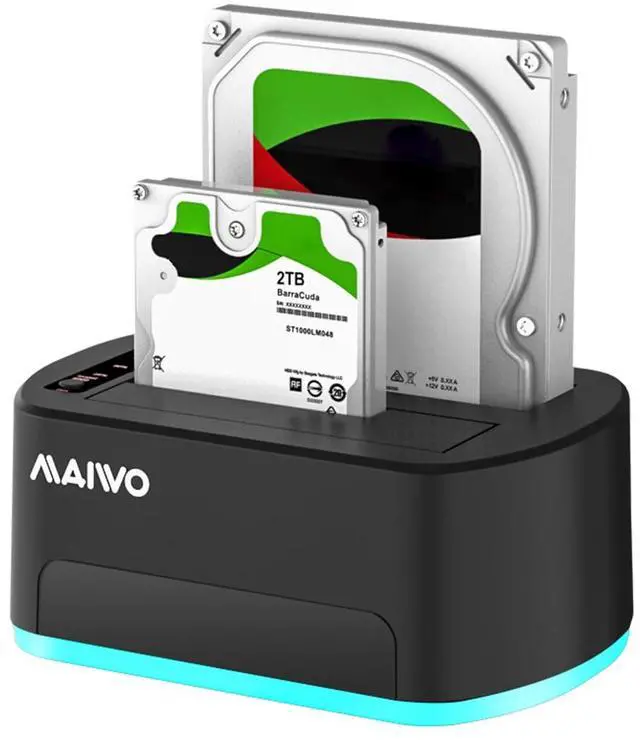 Main image of MAIWO 2 Bay External Hard Drive Docking Station with RGB Light, SATA Drive Offline Cloner Duplicator for 2.5'' 3.5'' HDD/SSD with Power Supply, UASP Supported, Black