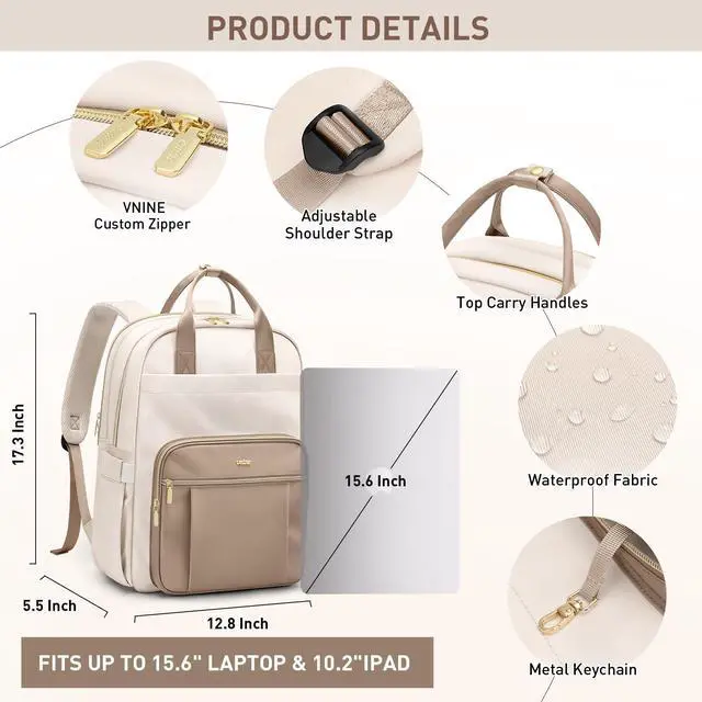 Alt view image 2 of 5 - VNINE Backpack for Women Work Bags: 15.6 inch Laptop Backpack Waterproof Backpacks Fashion Travel Bags Large Capacity Computer Bag for Doctor Nurse Business College Casual Daypacks