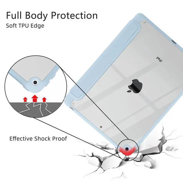 Alt view image 5 of 5 - JOYLAND White Bow Pattern Case for iPad mini 7th(A17 Pro) 2024 / Mini 6th Generation 8.3" 2021,Clear Transparent Acrylic Hard Back Blue Case with Pencil Holder Trifold Stand Tablet Cover