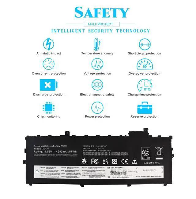 Alt view image 3 of 5 - King EBOYEE 01AV430 SB10K97587 57WH Laptop Battery Replacement for ThinkPad X1 Carbon 5th Gen 2017 6th Gen 2018 Series 01AV431 SB10K97588 SB10K97587 01AV494 SB10K97586 01AV429 SB10K97586 11.52V 4Cell