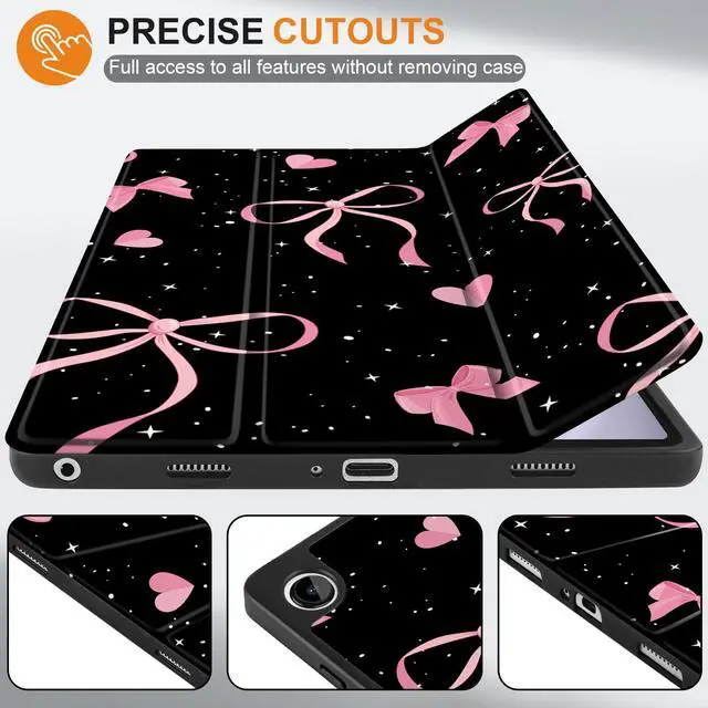 Alt view image 2 of 5 - MEEgoodo Case for Samsung Galaxy Tab A9 Plus 11 inch Cover 2024 2023 with S Pen Holder, A9+ Smart Tablet Cases with Leather Trifold Stand+Soft TPU Back Shell+Smart Auto Wake/Sleep, Pink Ribbons Bows