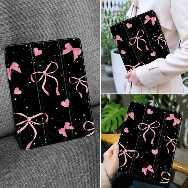 Alt view image 5 of 5 - MEEgoodo Case for Samsung Galaxy Tab A9 Plus 11 inch Cover 2024 2023 with S Pen Holder, A9+ Smart Tablet Cases with Leather Trifold Stand+Soft TPU Back Shell+Smart Auto Wake/Sleep, Pink Ribbons Bows