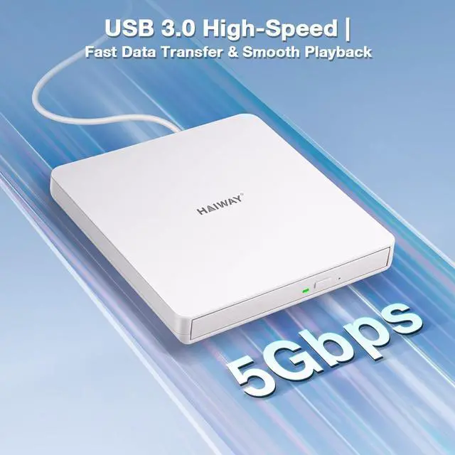 Alt view image 3 of 5 - Haiway External DVD Drive, USB 3.0 Type-C CD DVD Burner, Portable +/-RW CD/DVD Optical Drive Slim CD ROM Reader Writer Player for Laptop Desktop PC MacBook Windows 11/10/8/7 Linux Mac OS (White)