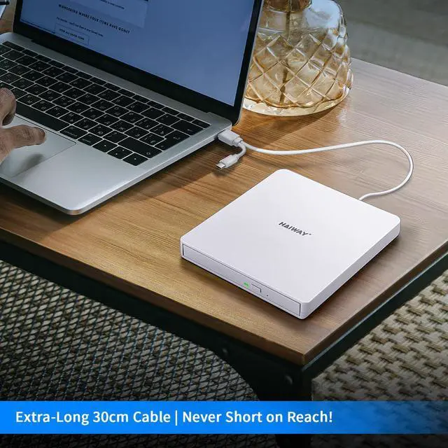 Alt view image 4 of 5 - Haiway External DVD Drive, USB 3.0 Type-C CD DVD Burner, Portable +/-RW CD/DVD Optical Drive Slim CD ROM Reader Writer Player for Laptop Desktop PC MacBook Windows 11/10/8/7 Linux Mac OS (White)