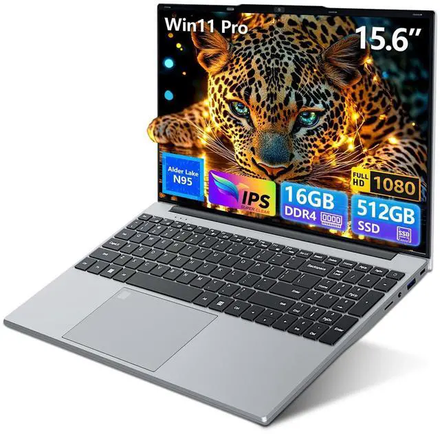Main image of Omnica 15.6 inch Gaming Laptop 2025, Laptop Computer with N95 Quad-Core up to 3.4GHz, 16GB DDR4 512GB SSD, Backlit Keyboard, Fingerprint Unlock, FHD 1920 * 1080, WiFi5, BT4.2, Win 11 Pro(Silver)