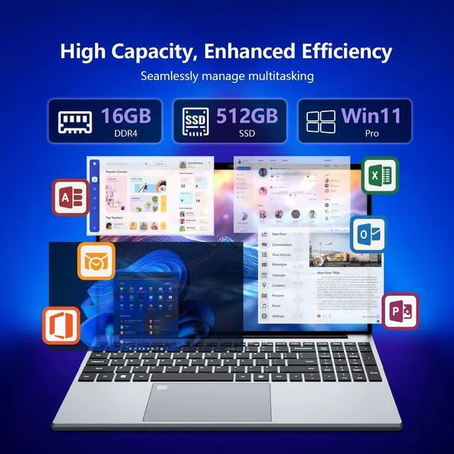 Alt view image 3 of 5 - Omnica 15.6 inch Gaming Laptop 2025, Laptop Computer with N95 Quad-Core up to 3.4GHz, 16GB DDR4 512GB SSD, Backlit Keyboard, Fingerprint Unlock, FHD 1920 * 1080, WiFi5, BT4.2, Win 11 Pro(Silver)