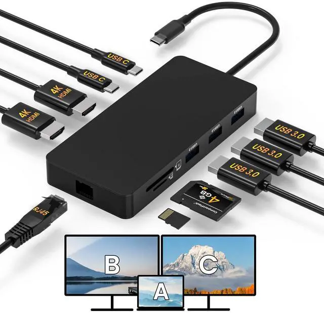 Main image of Laptop Docking Station Dual 4K HDTV Monitor, Fophmo USB C to 2 HDTV Splitter Extended Display, 1000Mbps LAN, USB A&C 3.0 Ports(10Gbps), SD/TF Card, 100W PD Charging, MacOS Only Mirrors Same Screen