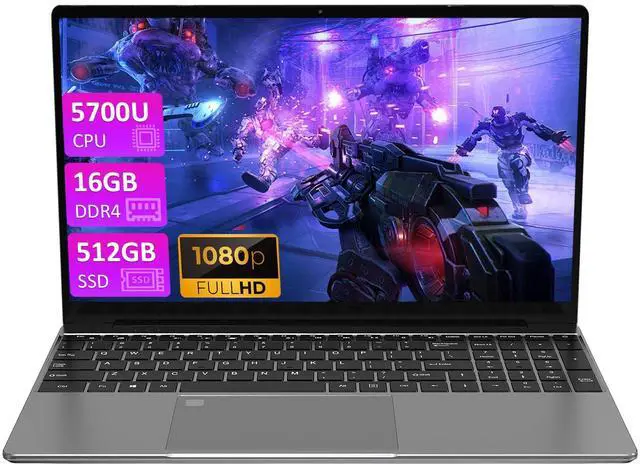 Main image of 15.6'' Traditional Laptop Computer 16GB RAM 512GB SSD Ryzen 7 - 5700U (1.8GHz-4.3GHz) Backlit Keyboard, Fingerprint Reader, Dual-Band 5G WIFI, Win 11 Pro, USB 3.0*2/TYPE-C*1, Student/Business Notebook