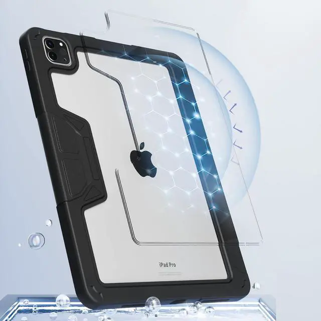 Alt view image 4 of 5 - iPad Protective case (Sea Blue, iPad Pro 11-Inch 5th Gens 2024M4) Anti-Fall, Anti-Shock, Anti-Slip Transparent Back Shell Automatic Wake-up Pencil Pen Holder Will not Turn Yellow After Long use