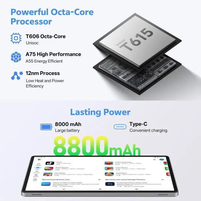 Alt view image 4 of 5 - 2025 Android 16 Tablet with Keyboard, 20GB+128GB 11 Inch Octa-Core 2-in-1 Tablets Dual Camera 8+13 MP, 5G/2.4G WiFi, 8800mAh, BT5.0, GMS Certified, with Mouse, Case, Stylus, (Gray)