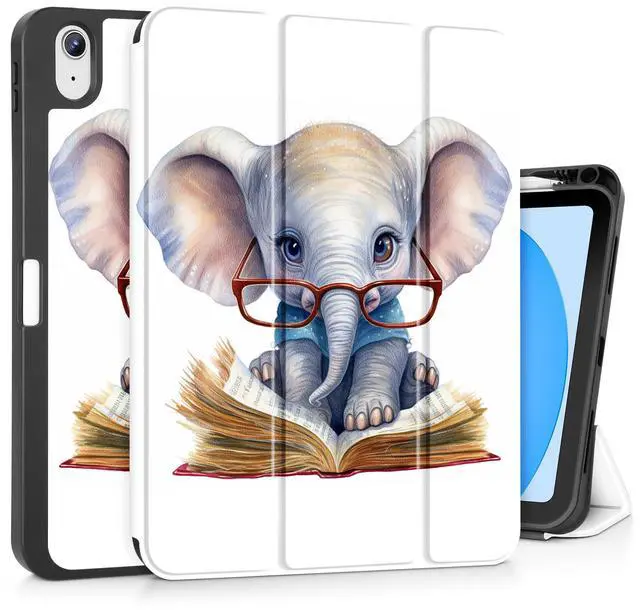 Main image of Mektron Case for iPad (A16) 11th Generation 11-inch 2025 Fit iPad 10th Gen 10.9 inch 2022, Tablet Cover with Trifold Stand + Pencil Holder + Auto Wake/Sleep + TPU Back Cover, Cute Elephant C341