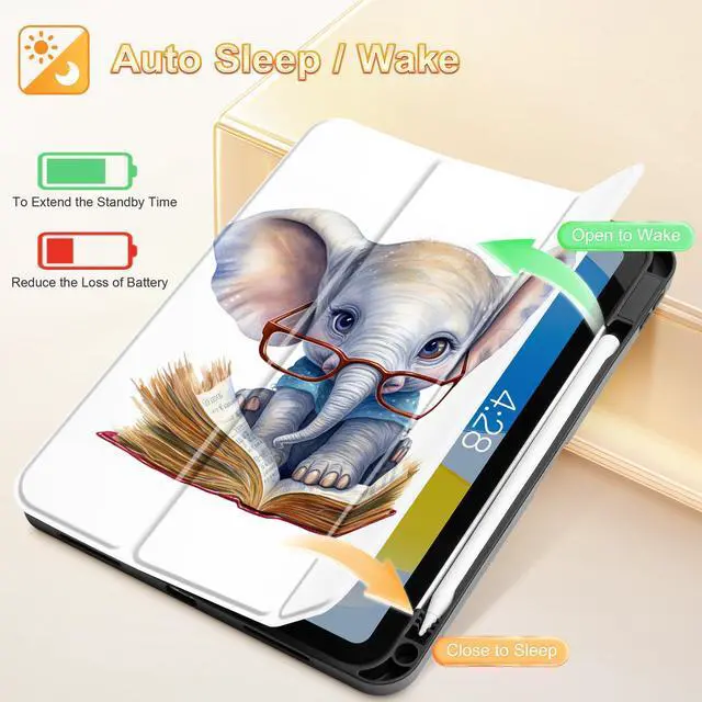 Alt view image 3 of 5 - Mektron Case for iPad (A16) 11th Generation 11-inch 2025 Fit iPad 10th Gen 10.9 inch 2022, Tablet Cover with Trifold Stand + Pencil Holder + Auto Wake/Sleep + TPU Back Cover, Cute Elephant C341