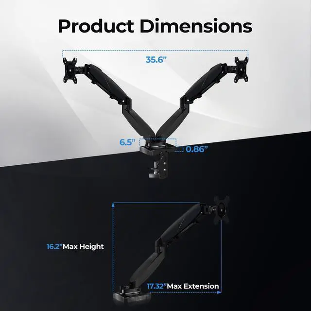 Alt view image 4 of 5 - NSY Audio Dual Monitor Arm Stand - Holds 2 Computer Screens up to 32 Inches & 20 lbs Each, Pneumatic Height Adjustable Desk Mount with Articulating Swivel Arms, Full Motion VESA Bracket
