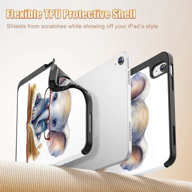 Alt view image 5 of 5 - Mektron Case for iPad (A16) 11th Generation 11-inch 2025 Fit iPad 10th Gen 10.9 inch 2022, Tablet Cover with Trifold Stand + Pencil Holder + Auto Wake/Sleep + TPU Back Cover, Cute Elephant C341