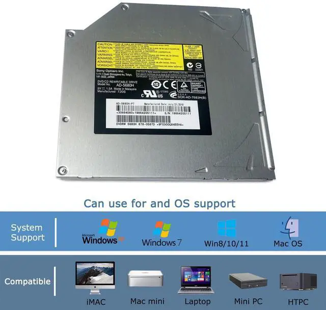 Alt view image 3 of 5 - JOYIN-BURN 12.7mm SATA Slot Load New 8X DVD DL Superdrive 678-0587F Slot Load AD-5680H GA32N SATA for Apple iMac Mac Mini