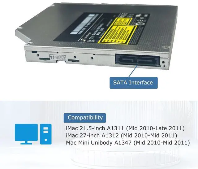 Alt view image 4 of 5 - JOYIN-BURN 12.7mm SATA Slot Load New 8X DVD DL Superdrive 678-0587F Slot Load AD-5680H GA32N SATA for Apple iMac Mac Mini