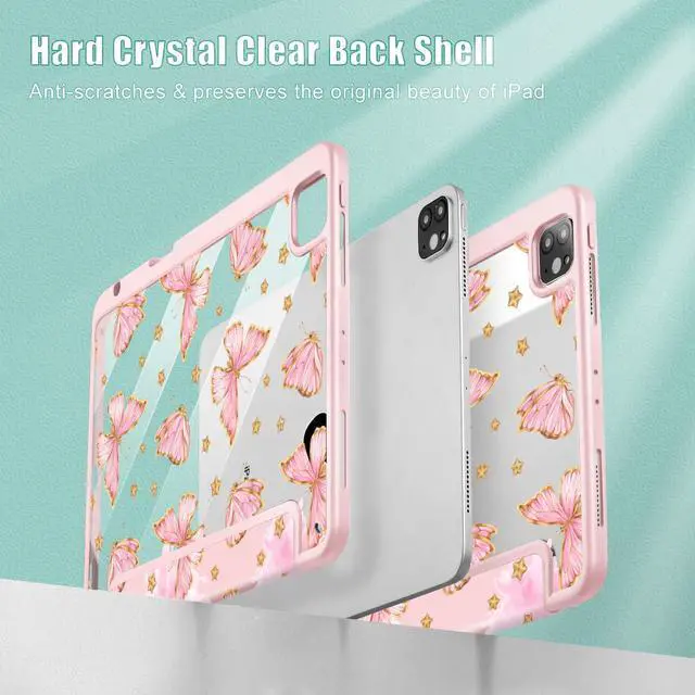 Alt view image 4 of 5 - Tuiklol for iPad Pro 11 Inch Case M2 2022 Gen 4th -Built-in Pencil Holder Shockproof Cover Clear Transparent Back Shell Fit for iPad 11 2021 2020 2018 Gen 3rd/2nd/1st for Kid,Pink Butterfly