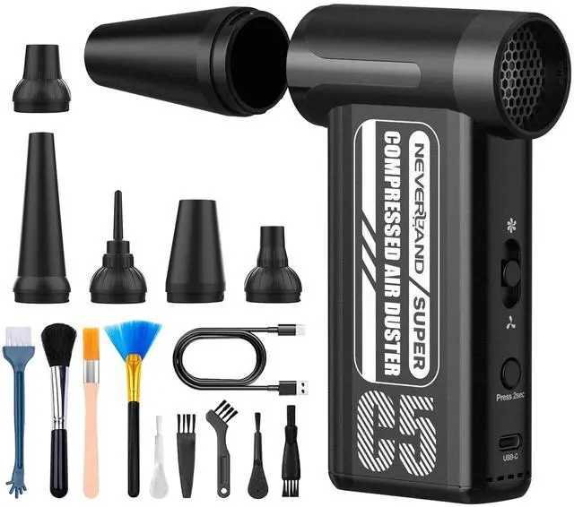 Main image of NEVERLAND Reusable Air Blower - 240000RPM High-Speed Cordless Compressed Air Duster, 8-Speed Adjustable, Rechargeable Battery-Powered Dust Blower for Computer, Keyboard, Electronics, Car, Pet Hair