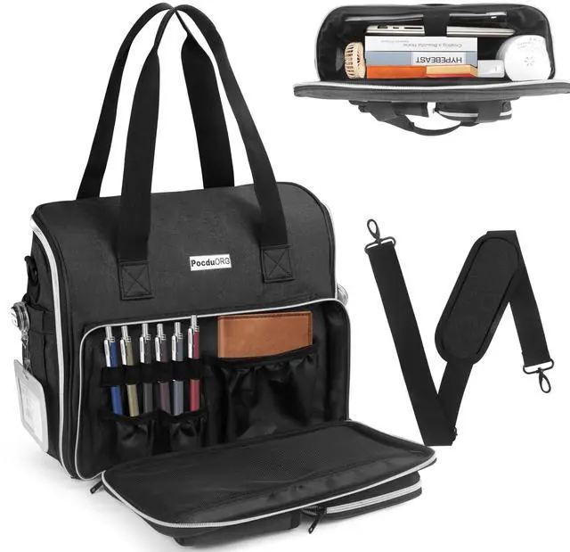 Main image of Professional Tote for Women 14" Laptop Bag - Teacher Nurse Work Bag Lay-Flat, Office College Commuting, Craft Organizer Bag (Black, Medium)