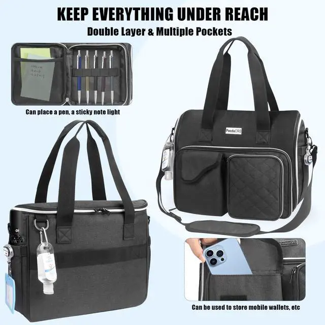 Alt view image 3 of 5 - Professional Tote for Women 14" Laptop Bag - Teacher Nurse Work Bag Lay-Flat, Office College Commuting, Craft Organizer Bag (Black, Medium)