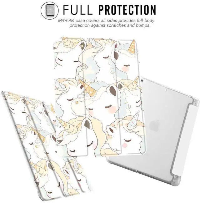 Alt view image 2 of 5 - MAYCARI Cartoon Cute Animals Case for iPad 10.9 inch 2022 with Pencil Holder, Original Pattern iPad 10th Generation Soft TPU Back Protective Cover Shell, Auto Sleep/Wake Slim Shell - Sleeping Unicorns