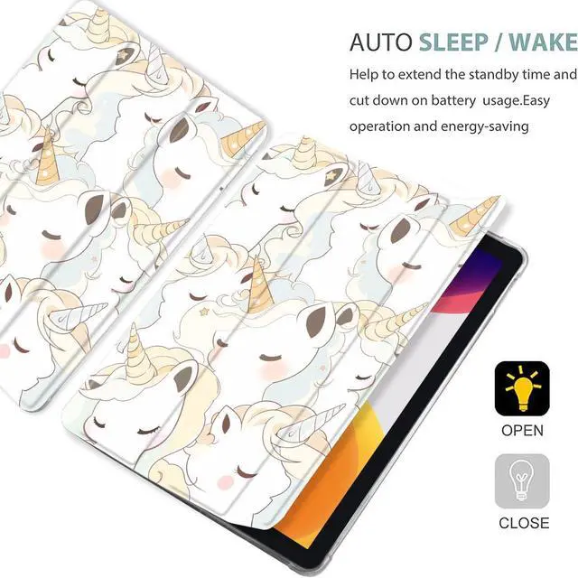 Alt view image 4 of 5 - MAYCARI Cartoon Cute Animals Case for iPad 10.9 inch 2022 with Pencil Holder, Original Pattern iPad 10th Generation Soft TPU Back Protective Cover Shell, Auto Sleep/Wake Slim Shell - Sleeping Unicorns