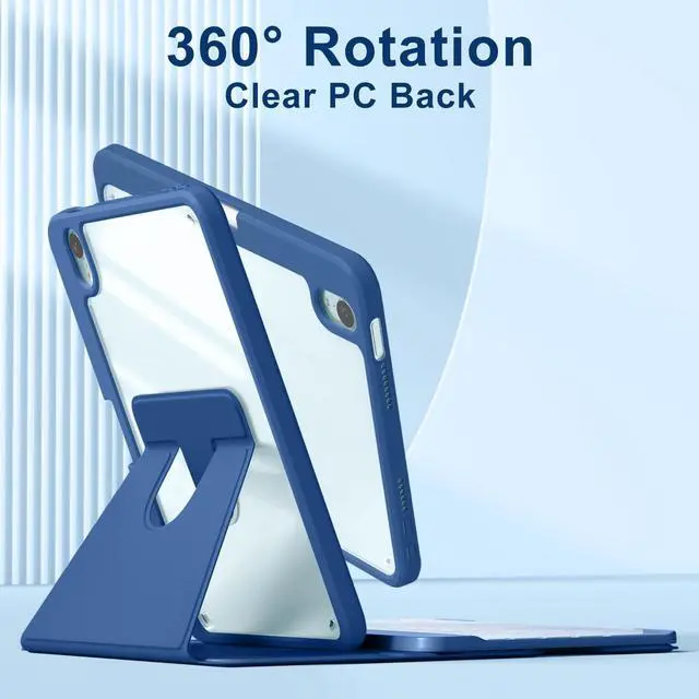 Alt view image 4 of 5 - Harvopu for iPad mini 7 A17 Pro/6 Generation Keyboard Case 2024/2021 8.3 Inch,360° Rotating Clear Back Cover with 7 Color Backlit Detachable Keyboard, Pencil Holder for iPad mini 7th/6th Gen,NavyBlue