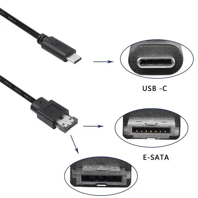 Alt view image 3 of 5 - XMSJSIY USB-C Type-C to eSATA Adapter Cable 5Gbps USB C to Power eSATA Converter Cable 5V for HDD/SSD/ODD Laptop PC - 3 ft/1M
