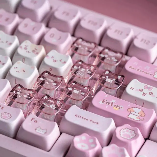 Alt view image 2 of 5 - Mao Height Cat Shape Theme keycaps PBT keycaps Customized keycap Set Suitable for 61/87/104/108 Cherry MX Switch and Other Mechanical Keyboards 141PBT+25PC (Pixel Meow)