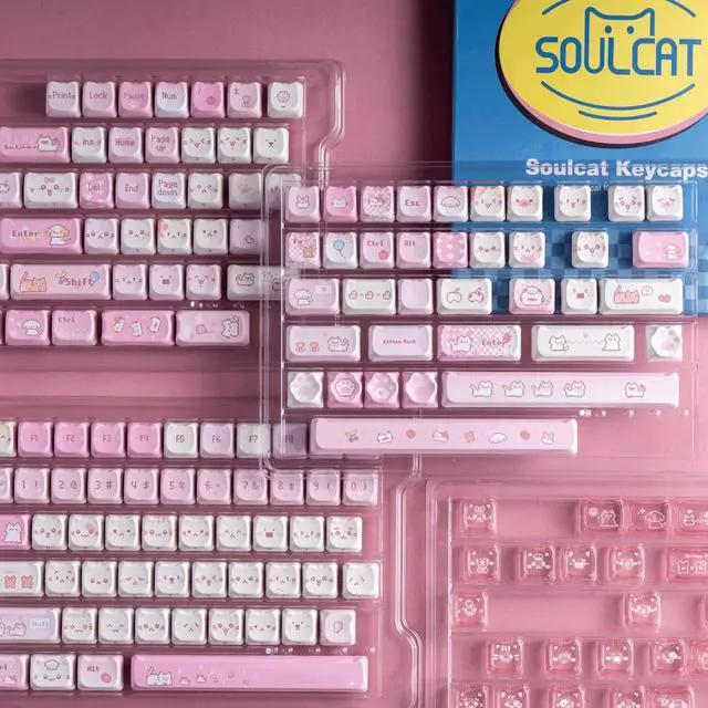 Alt view image 3 of 5 - Mao Height Cat Shape Theme keycaps PBT keycaps Customized keycap Set Suitable for 61/87/104/108 Cherry MX Switch and Other Mechanical Keyboards 141PBT+25PC (Pixel Meow)