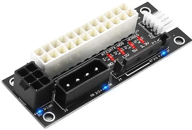 Main image of ADD2PSU 4 in 1 Power Supply Connector - Molex 4Pin/SATA/ATX 6Pin/4Pin Dual PSU Adapter with Power LED (Black)