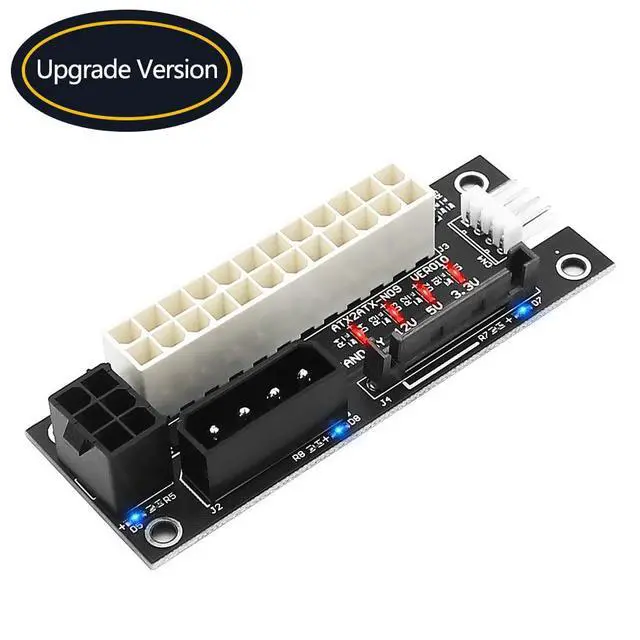 Alt view image 2 of 5 - ADD2PSU 4 in 1 Power Supply Connector - Molex 4Pin/SATA/ATX 6Pin/4Pin Dual PSU Adapter with Power LED (Black)