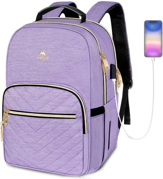 Main image of MATEIN 17 Inch Laptop Backpack, Womens Travel Laptop Backpack, Large Water Resistant College Teacher Nurse Work Bag Lightweight Daypack Computer Bagpack with USB Charging Port, Light Purple