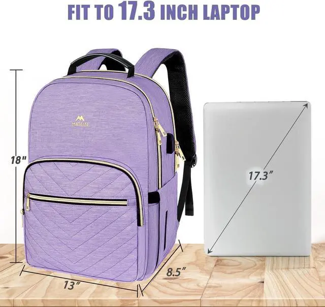 Alt view image 5 of 5 - MATEIN 17 Inch Laptop Backpack, Womens Travel Laptop Backpack, Large Water Resistant College Teacher Nurse Work Bag Lightweight Daypack Computer Bagpack with USB Charging Port, Light Purple