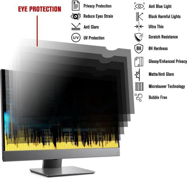 Alt view image 4 of 5 - ZYY 2 Pack Computer Monitor Privacy Screens, 23.8" for 16:9 AR, Removable Anti-Glare & Privacy Filters, UV Shield & Anti-Scratch Film