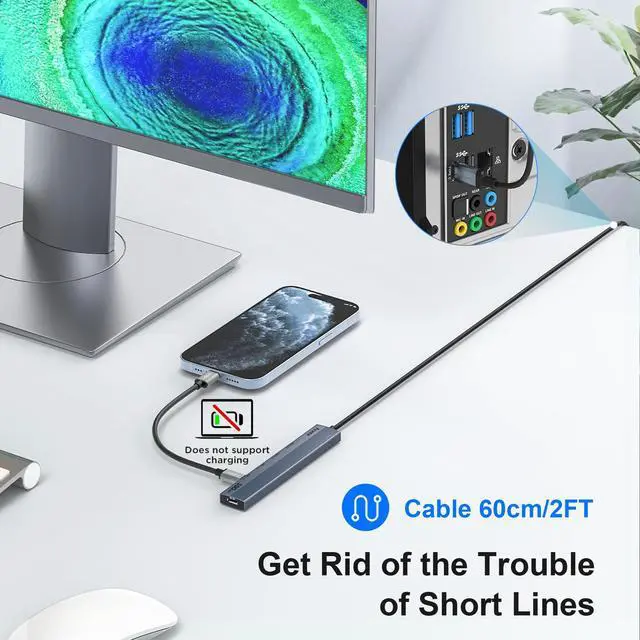 Alt view image 4 of 5 - Aceele USB C Hub 10Gbps, 4 Port USB 3.2 Gen 2 Hub, USBC to USB-C Hub with Type-C Power Port, 2ft Extension Long Cable USBC Adapter Data Hub for MacBook Pro, MacBook, Samsung Chromebook, etc