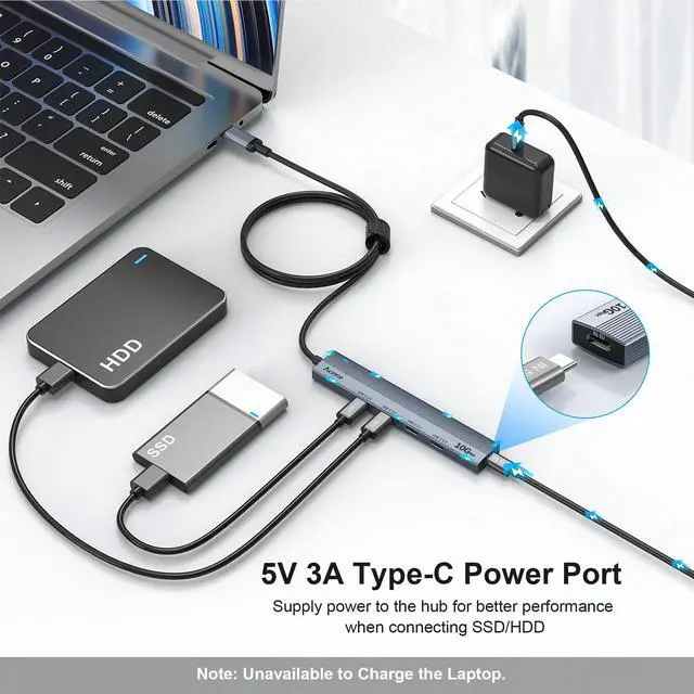 Alt view image 5 of 5 - Aceele USB C Hub 10Gbps, 4 Port USB 3.2 Gen 2 Hub, USBC to USB-C Hub with Type-C Power Port, 2ft Extension Long Cable USBC Adapter Data Hub for MacBook Pro, MacBook, Samsung Chromebook, etc