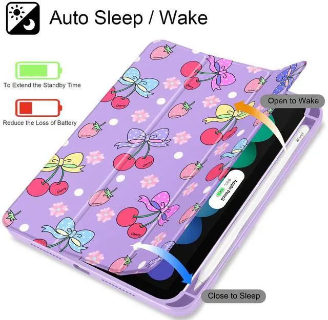 Alt view image 3 of 5 - Tuiklol Clear Case for iPad mini 7 (A17 Pro 7th Gen) 2024 / iPad mini 6 (6th Gen) 2021 8.3 Inch,Built-in Pencil Holder Slim Transparent Back Shell Cover Auto Wake/Sleep, Strawberry Cherry Purple