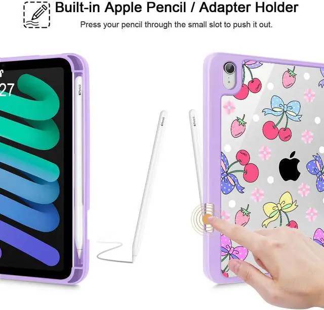 Alt view image 5 of 5 - Tuiklol Clear Case for iPad mini 7 (A17 Pro 7th Gen) 2024 / iPad mini 6 (6th Gen) 2021 8.3 Inch,Built-in Pencil Holder Slim Transparent Back Shell Cover Auto Wake/Sleep, Strawberry Cherry Purple