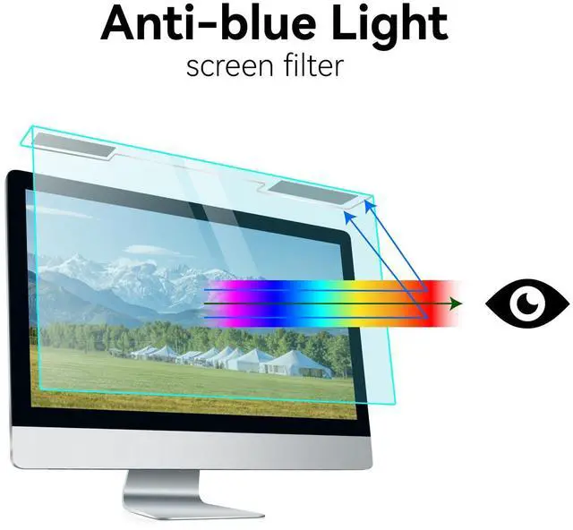 Alt view image 2 of 5 - MOSISO 23-24 inch Computer Blue Light Blocking Screen Protector for Diagonal 23,23.6,23.8,24 inch Monitor, Anti-UV Eye Protection Frame Hanging Type Computer Screen Blue Light Blocker Filter Film