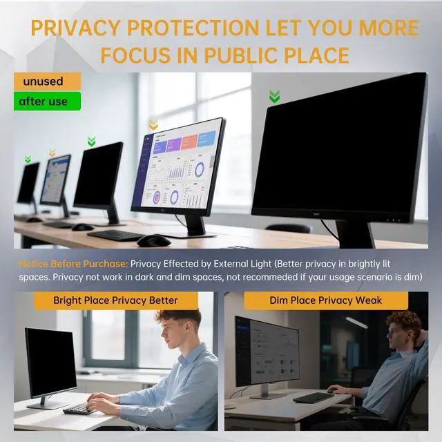 Alt view image 4 of 5 - [2 Pack] 27 Inch Computer Screen for 16:9 Aspect Ratio Monitor, Computer Monitor Privacy Filter, Privacy Shield and Anti-Glare Protector