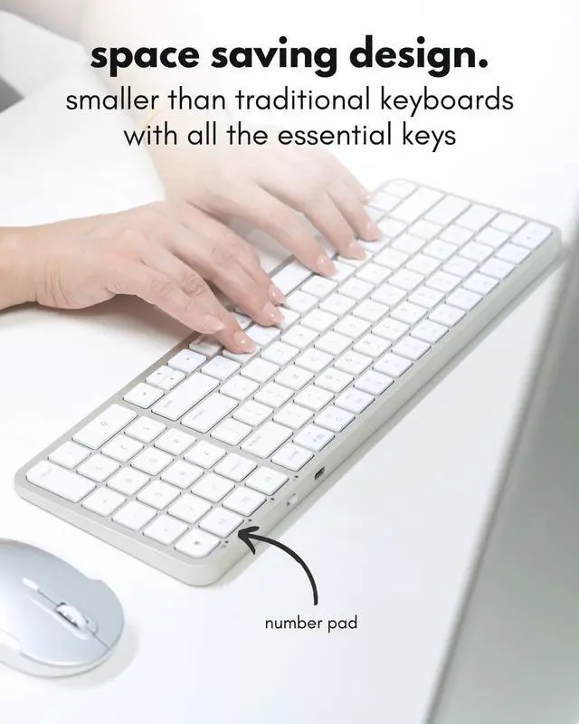 Alt view image 3 of 5 - Macally Bluetooth Mac Keyboard and Mouse - Compact (2 Zone) Wireless Apple Keyboard and Mouse Combo with Number Pad - Multi Device, Rechargeable - for Mac, MacBook Pro/Air, iPad, iPhone - Silver