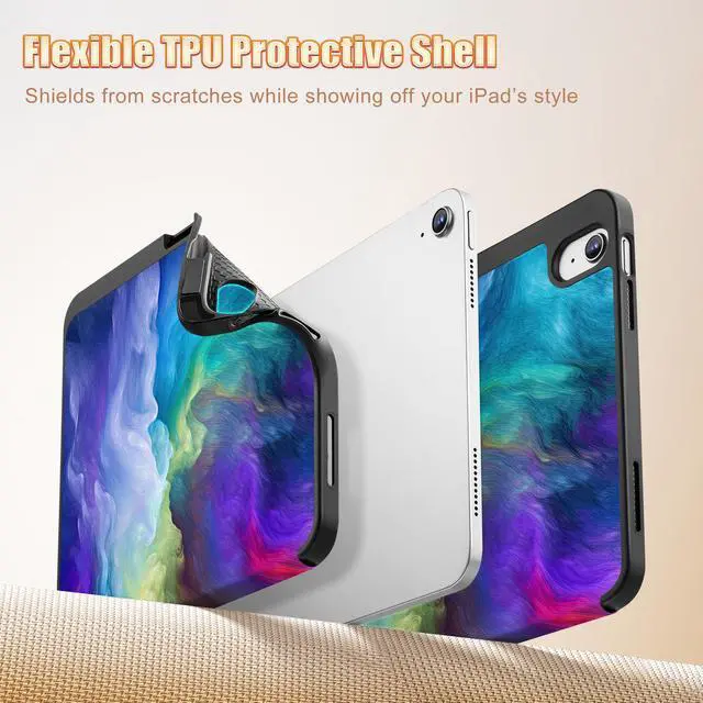 Alt view image 5 of 5 - Mektron Case for iPad (A16) 11th Generation 11-inch 2025 Fit iPad 10th Gen 10.9 inch 2022, Tablet Cover with Trifold Stand + Pencil Holder + Auto Wake/Sleep + TPU Back Cover, Rainbow Cosmic
