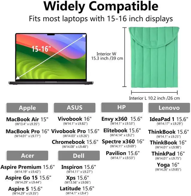 Alt view image 5 of 5 - Puffy Laptop Sleeve 15-16 Inch Light Green, Protective Carrying Case for Men and Women, Cute Case Bag Compatible with 15 Inch and 16 Inch Laptops, for MacBook Air M2 M1, Asus/Dell Xps/Lenovo in Cover