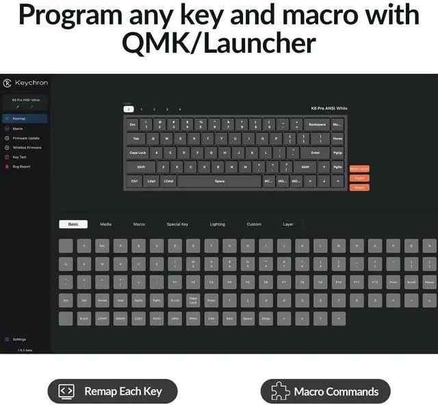 Alt view image 2 of 5 - Keychron K6 Pro Wireless Custom Mechanical Keyboard, QMK/Launcher Programmable Macro, Hot-Swappable Keychron K Pro Brown Switch, 65% Layout White Backlit Office Keyboard for Mac Windows Linux