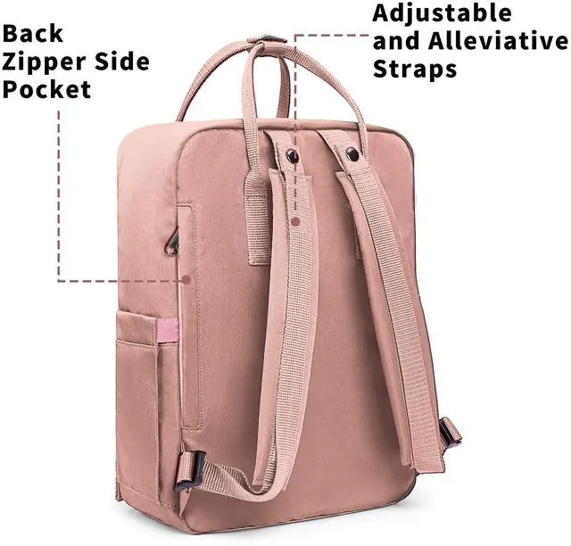 Alt view image 5 of 5 - KALIDI Casual Laptop Backpack 15 Inches Classic Camping Rucksack Travel Outdoor Square Daypack College Hiking Gym Bag, Pink