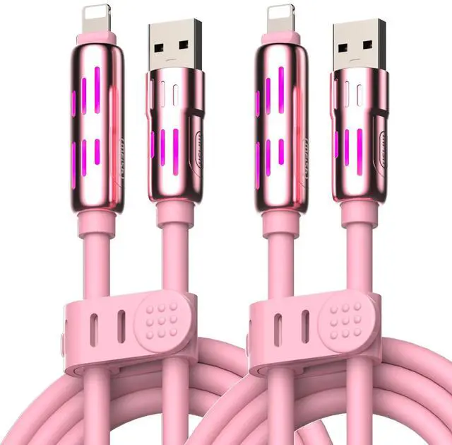 Alt view image 2 of 5 - MFish 240W 4-in-1 Universal USB Charging Cable [2 Pack, 6.6ft]  Fast Charger Cord with USB-A, Dual USB-C & Lighting, for iPhone 14/15/16/17 Series, iPad & MacBook & More (2PACK, Pink+Pink, 6.6Ft)