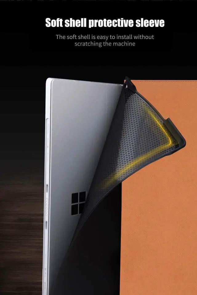 Alt view image 4 of 5 - Gexmil Case for Surface Go 4/3/2/1 Generation, 10 Inch, 2023/2021/2020/2018 Genuine Leather Cover with Pencil Holder,Protective Cowhide Folio Cover,Anti Fingerprint/Slip,Flower Brown