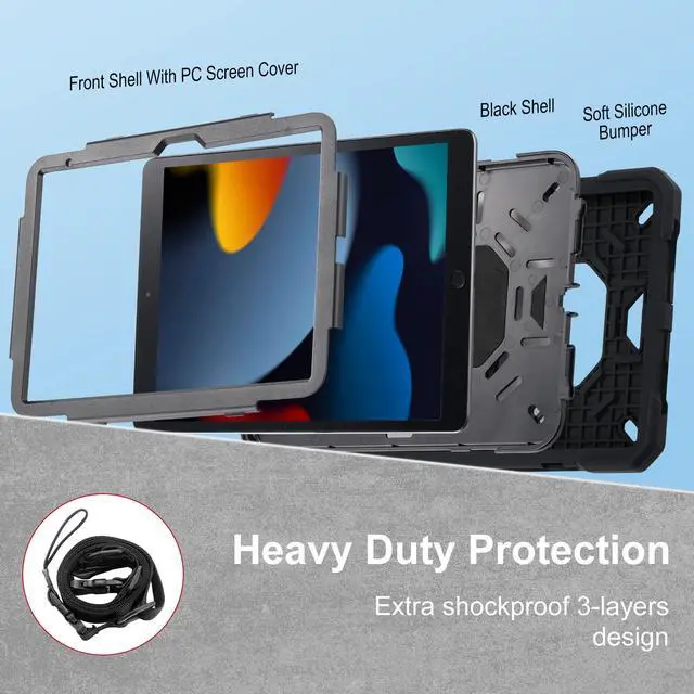 Alt view image 4 of 5 - Case for iPad 11th (A16) 11" 2025, iPad 10th Generation 10.9" 2022,Military Grade Shockproof iPad Case Built-in 360° Rotating Stand/Pen Slot/Shoulder Strap, for iPad 11th Gen/10th Gen (Black)